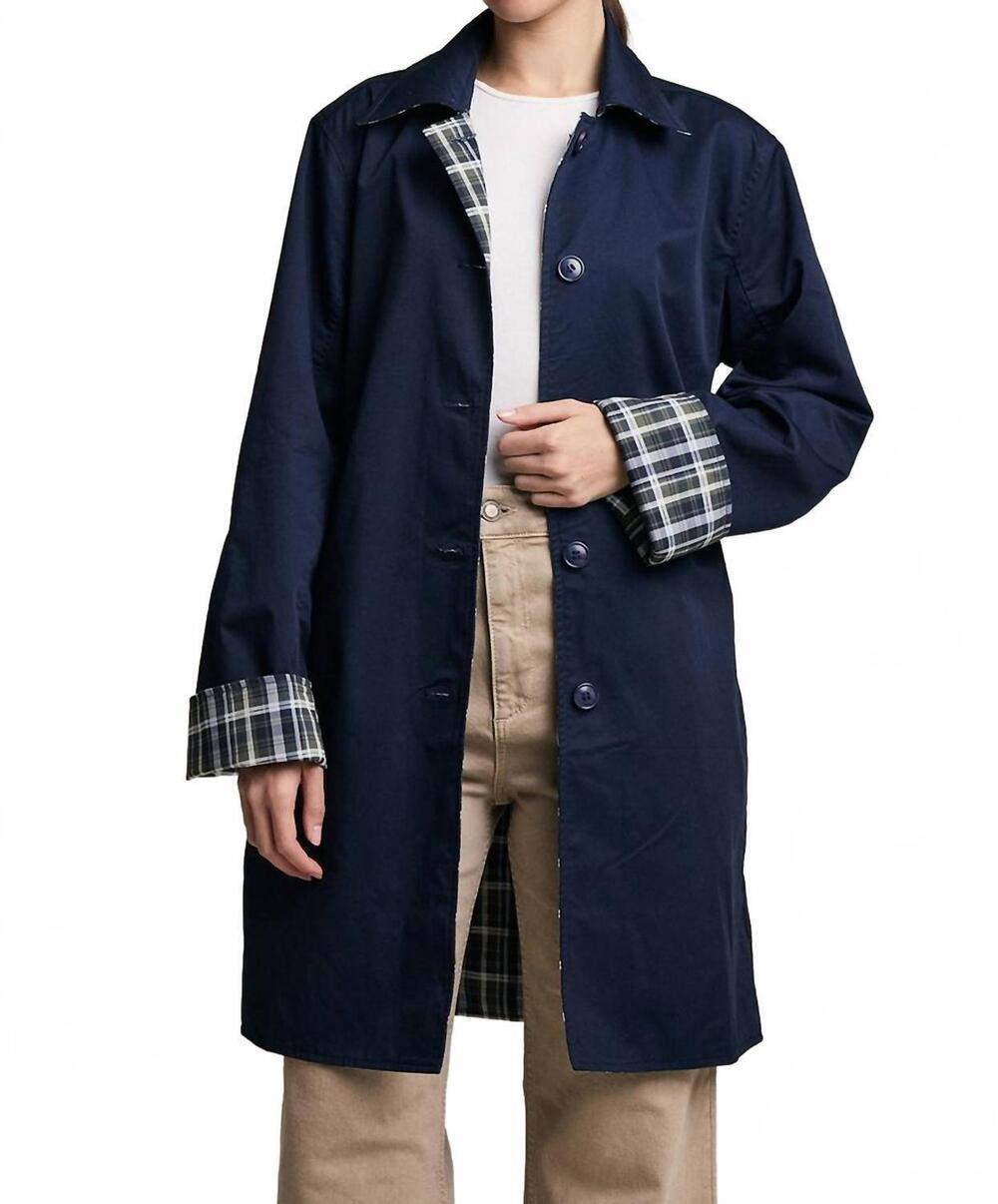NEW RAISONNEL reversible plaid trench coat in navy